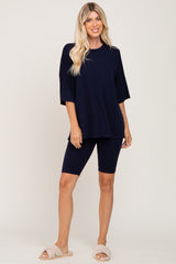 Navy Biker Short Sleep Set