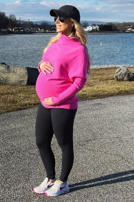 Pink Funnel Neck Dolman Sleeve Maternity Sweater