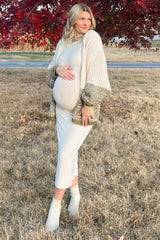 Olive Open Knit Color Block Maternity Cardigan