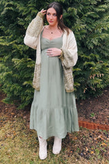 Olive Open Knit Color Block Maternity Cardigan