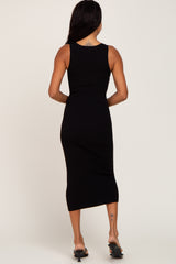 Black Fitted Knit Midi Dress