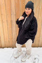 Black Contrast Oversized Sherpa Coat