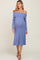 Blue Ribbed Knit Foldover Off Shoulder Maternity Midi Dress