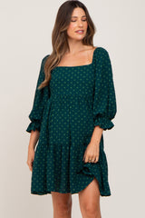 Forest Green Swiss Dot 3/4 Sleeve Maternity Dress