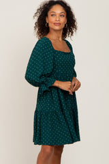 Forest Green Swiss Dot 3/4 Sleeve Dress
