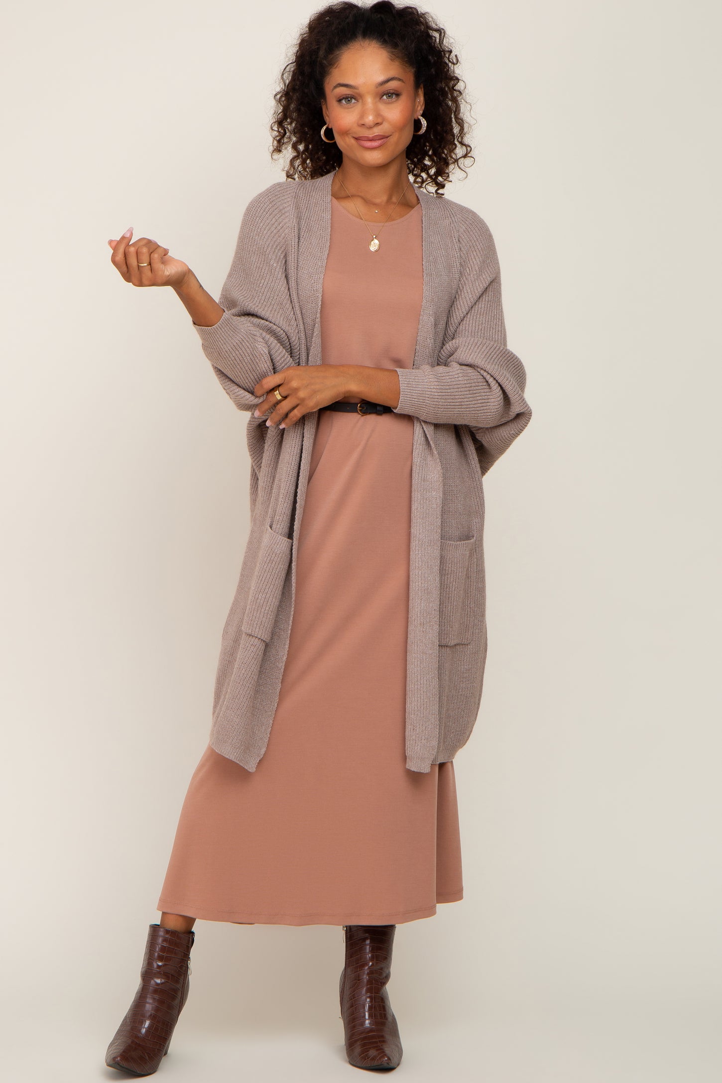 Taupe Pocketed Knit Cardigan