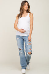 Light Blue Distressed Straight Maternity Jeans