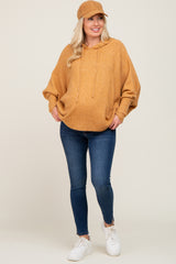 Camel Soft Knit Drawstring Maternity Hoodie