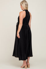 Black Pleated Maternity Halter Dress
