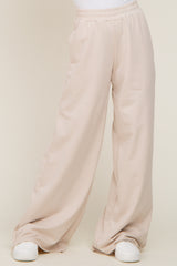 Beige Wide Leg Fray Hem Sweatpants