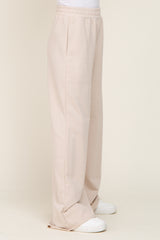 Beige Wide Leg Fray Hem Sweatpants