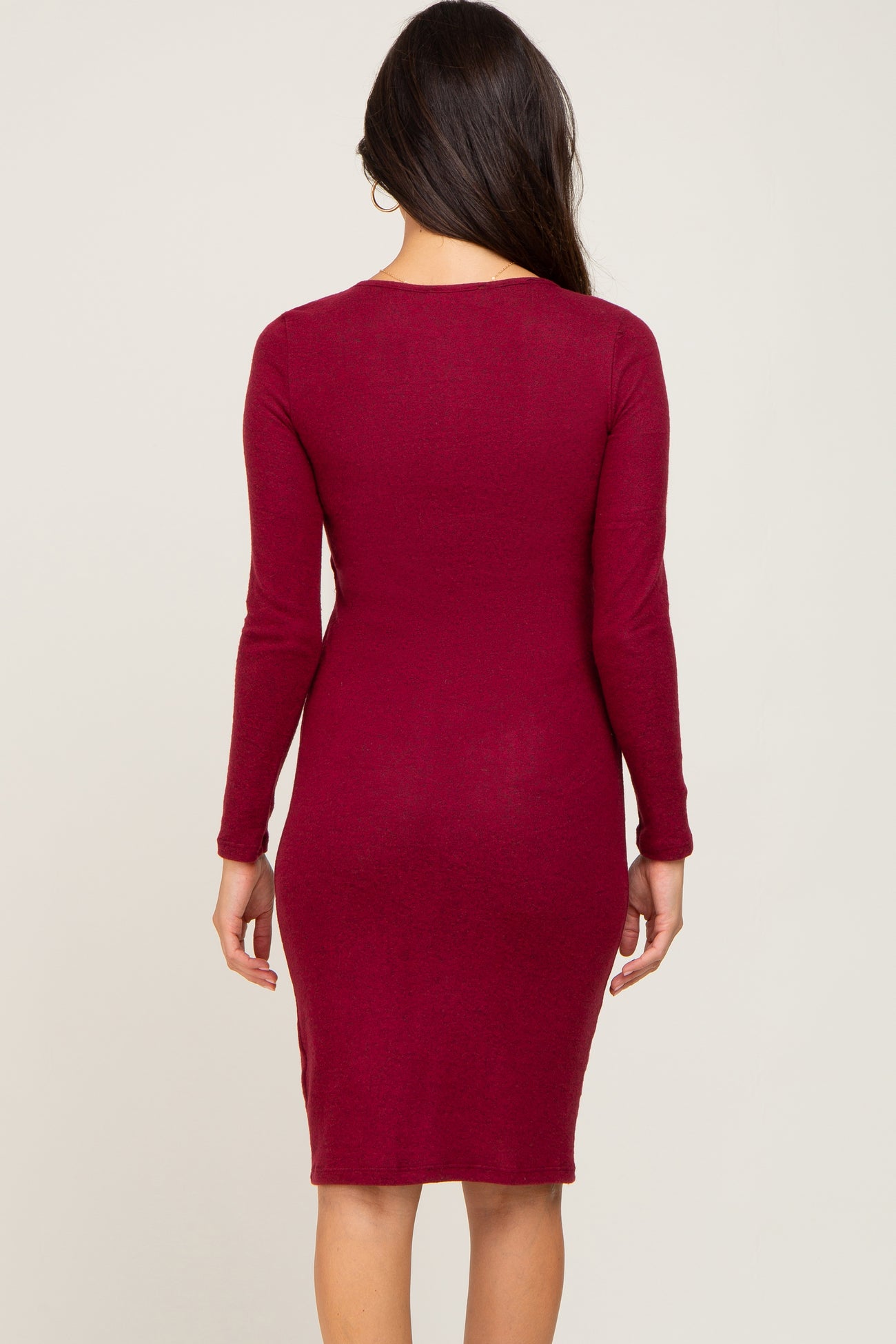 Burgundy Brushed Knit Long Sleeve Wrap Nursing Dress