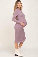 Mauve Brushed Knit Long Sleeve Mock Neck Maternity Dress