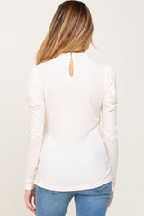 Cream Ruffled Mock Neck Long Sleeve Maternity Top