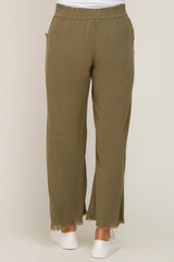 Olive Linen Frayed Hem Crop Maternity Pants