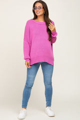 Magenta Exposed Seam Side Slit Maternity Sweater
