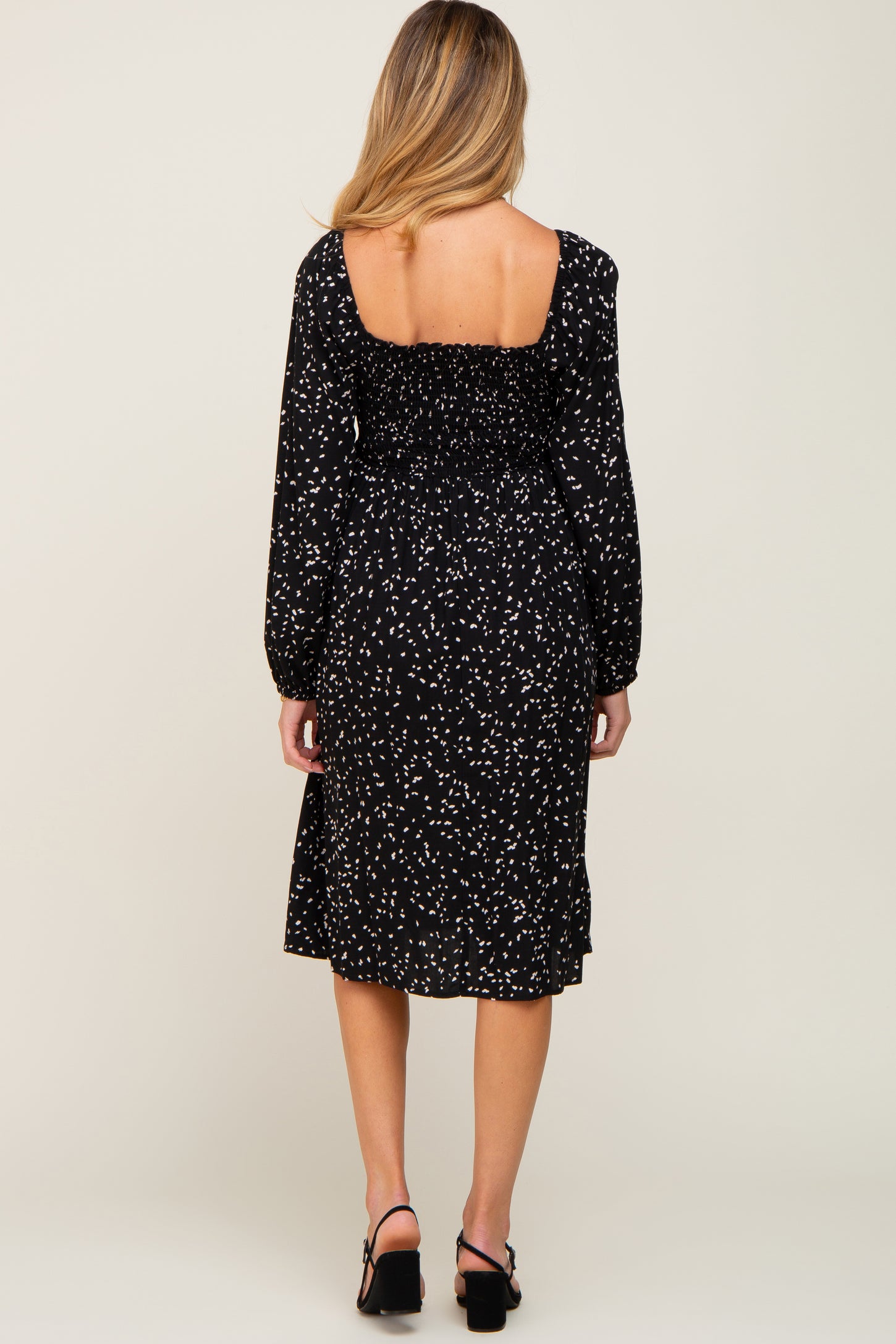Black Printed Long Sleeve Maternity Midi Dress