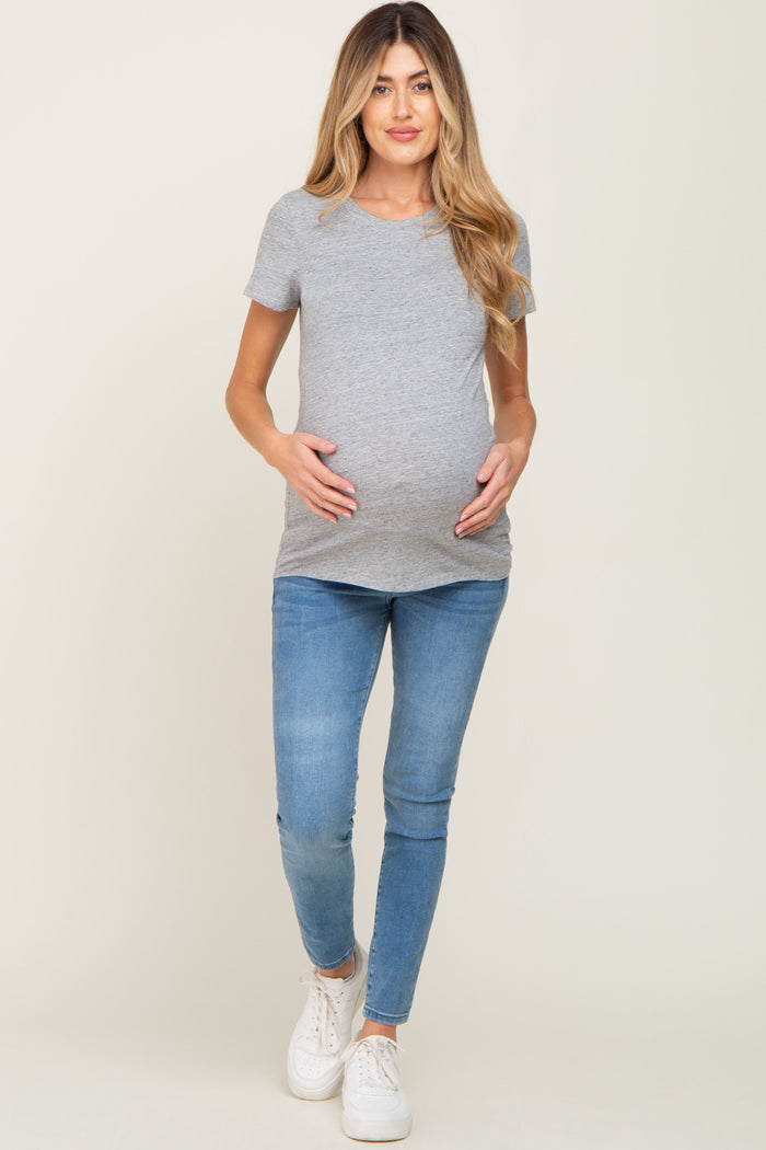Heather Grey Basic Crew Neck Maternity Tee