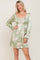 Light Olive Floral Satin Ruched Top Dress
