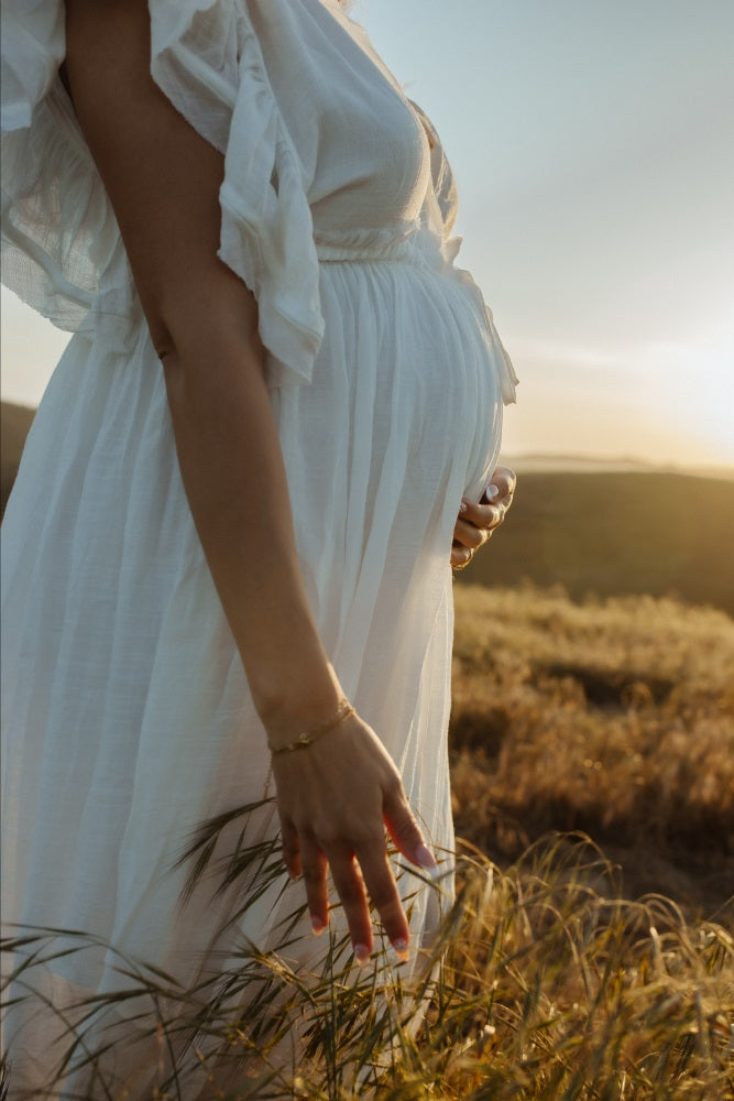 Ivory Deep V-Neck Button Down Maternity Maxi Dress