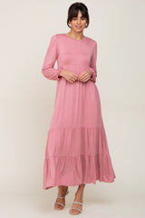 Mauve Long Sleeve Tiered Maxi Dress