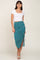 Teal Floral Ruched Slit Midi Skirt