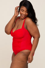 Red Plus Ruched One Piece Swimsuit