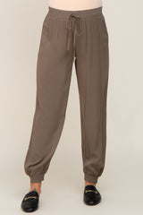 Olive Drawstring Accent Maternity Joggers