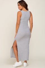 Heather Grey Sleeveless Striped Maxi Dress