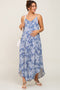 Blue Floral Round Hem Maternity Midi Dress