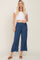 Navy Linen Frayed Hem Crop Pants