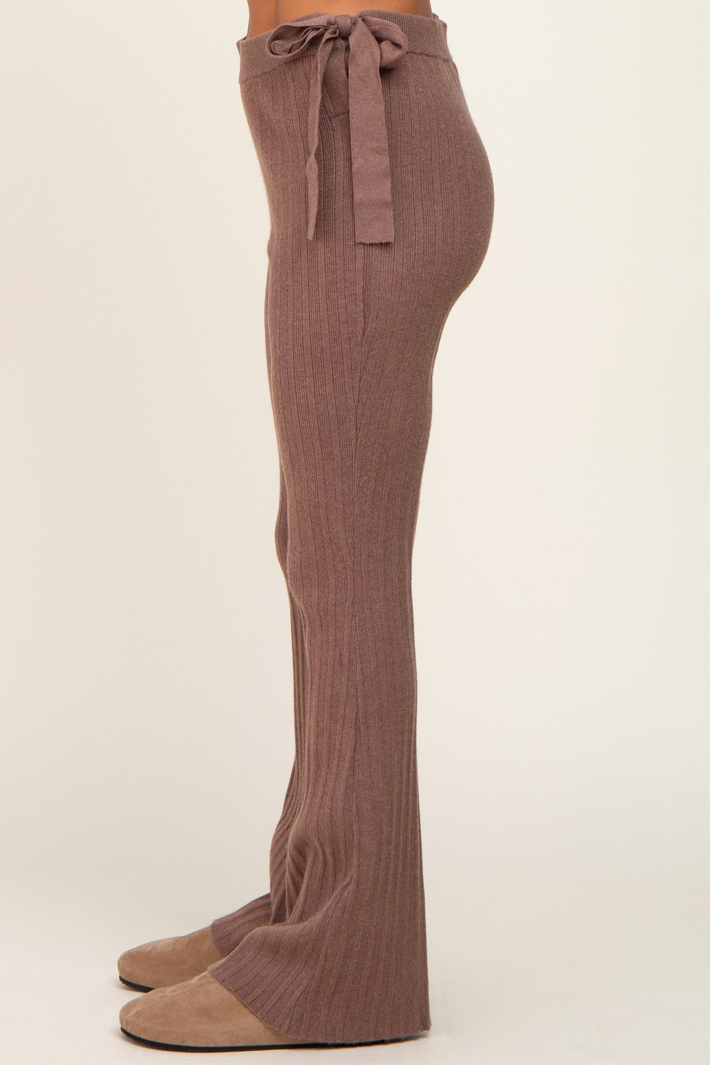 Mocha Side Tie Flare Knit Pants