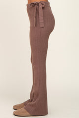 Mocha Side Tie Flare Knit Pants