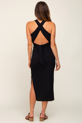 Black Knit Cross Back Midi Dress
