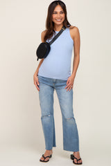 Light Blue Ribbed Basic Tank Top
