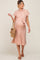 Peach Textured Stripe Button Front Linen Maternity Dress