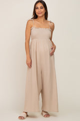 Taupe Sleeveless Cropped Maternity Jumpsuit
