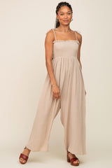 Taupe Sleeveless Cropped Jumpsuit