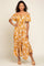 Camel Leaf Print Off Shoulder Handkerchief Midi Dress