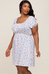 White Floral Short Puff Sleeve Dress