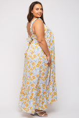 Ivory Floral Ruffle Strap Plus Maxi Dress