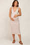 Beige Ribbed Shoulder Tie Maternity Midi Dress