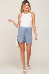 Blue Drawstring Pocketed Maternity Shorts