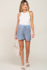 Blue Drawstring Pocketed Maternity Shorts