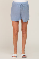 Blue Drawstring Pocketed Maternity Shorts