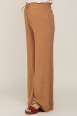 Camel Smocked Waist Wide Leg Linen Maternity Pants