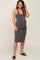 Charcoal Ribbed Button Front Sleeveless Maternity Midi Dress