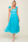 Turquoise Smocked Mesh Ruffle Accent Midi Dress