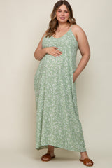 Mint Leaf Print Double V-Neck Maternity Plus Maxi Dress