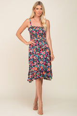 Black Floral Sleeveless Ruffled Dress